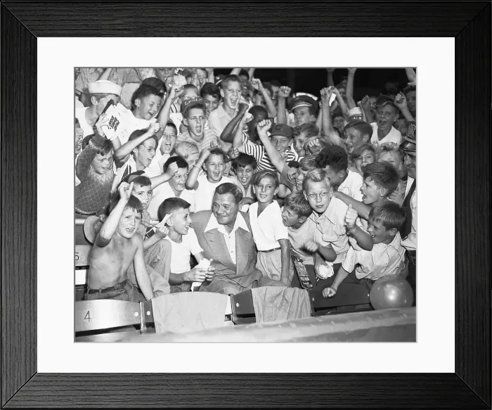Framed Print : Young Fans Cheering Around Babe Ruth Framed Print : Young Fans Cheering Around Babe Ruth