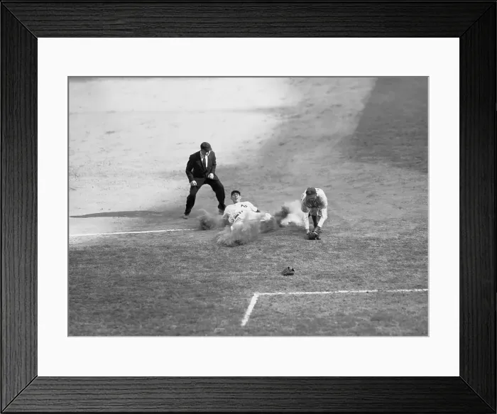 Framed Print : John Sherman Lollar Sliding into Base Framed Print : John Sherman Lollar Sliding into Base