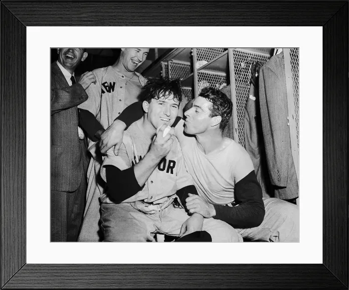 Framed Print : Frank Shea and Joe DiMaggio Celebrating in Locker Room Framed Print : Frank Shea and Joe DiMaggio Celebrating in Locker Room