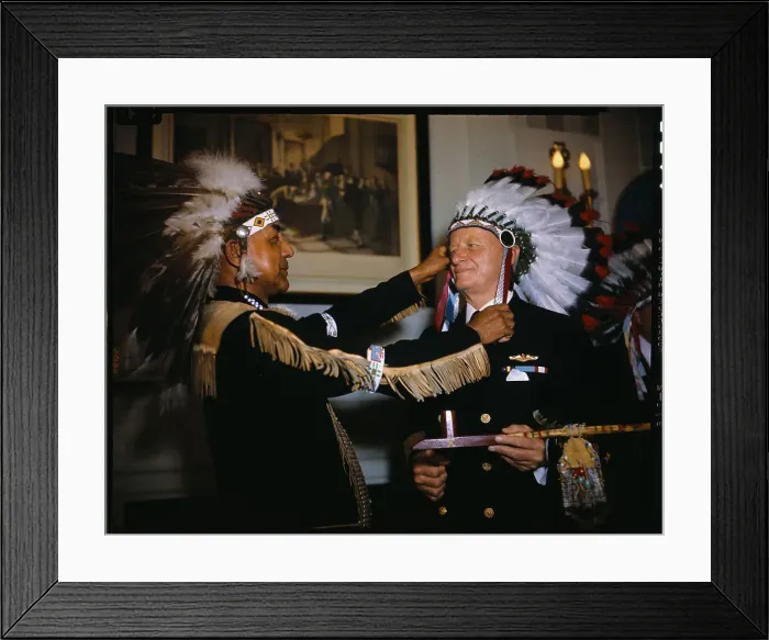 Framed Print : Chester Nimitz Receiving Native Headdress Framed Print : Chester Nimitz Receiving Native Headdress