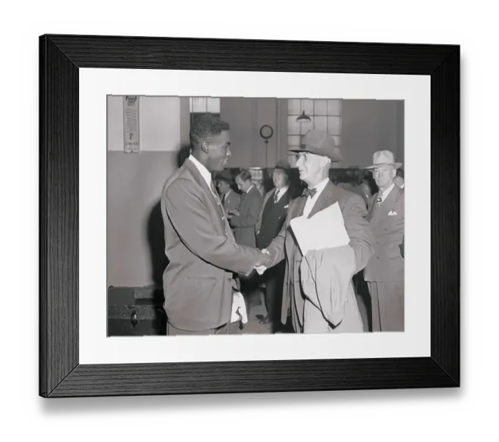 Framed Print : Burt Shotton Congratulating Jackie Robinson Framed Print : Burt Shotton Congratulating Jackie Robinson