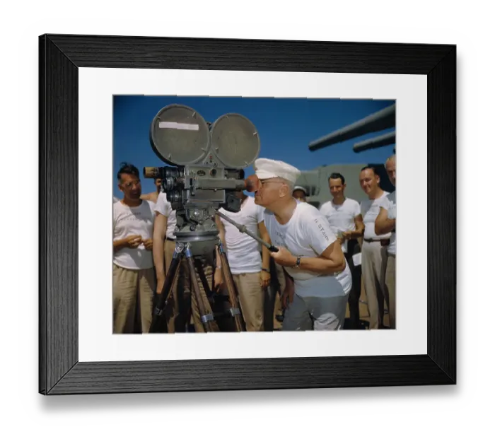 Framed Print : President Harry Truman with Movie Camera on USS Missouri Framed Print : President Harry Truman with Movie Camera on USS Missouri