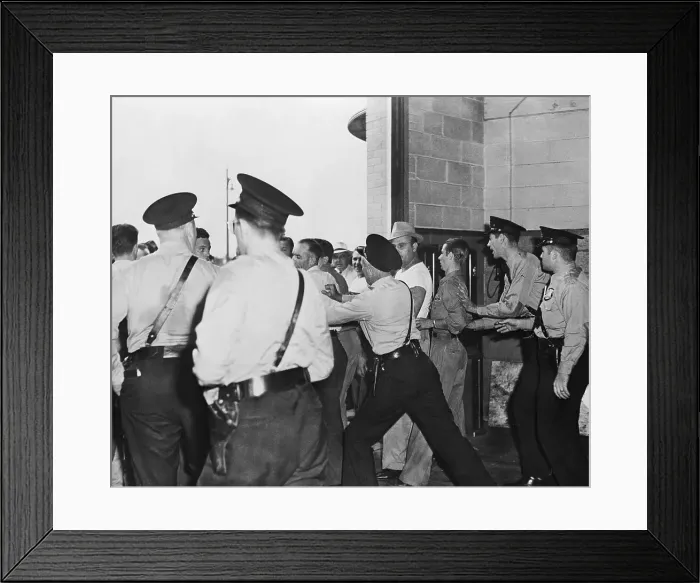 Framed Print : Police Restrain UAW Pickets at Garage Framed Print : Police Restrain UAW Pickets at Garage