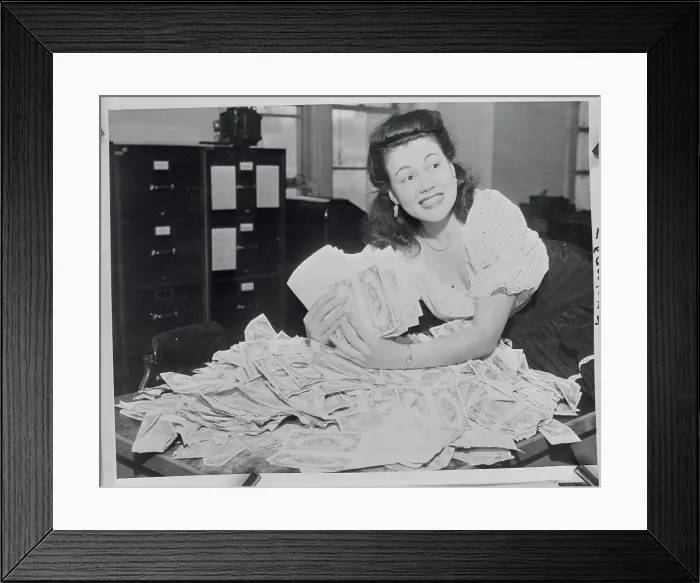 Framed Print : Deputy Marshal Doris Brown with Mound of Counterfeit Framed Print : Deputy Marshal Doris Brown with Mound of Counterfeit