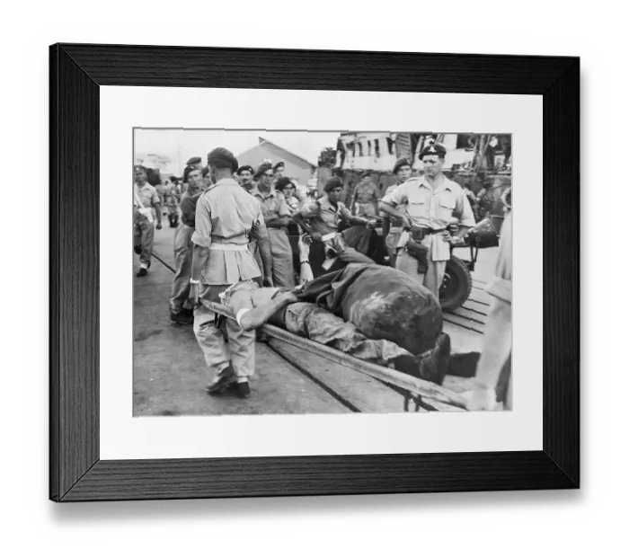 Framed Print : Troops Carrying Man on Stretcher Framed Print : Troops Carrying Man on Stretcher