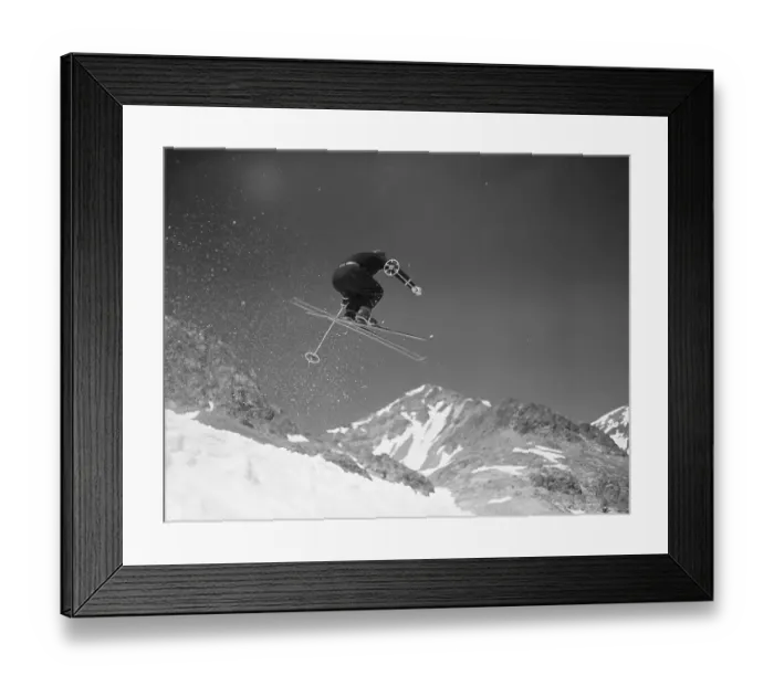 Framed Print : Alf Engen in Mid Air Leap on Skis Framed Print : Alf Engen in Mid Air Leap on Skis