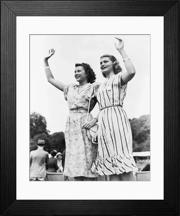 Framed Print : Sisters Waving to Their Brother Framed Print : Sisters Waving to Their Brother