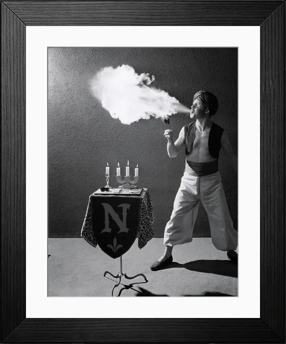 Framed Print : Hollywood Fire Eater Blowing Flames Framed Print : Hollywood Fire Eater Blowing Flames