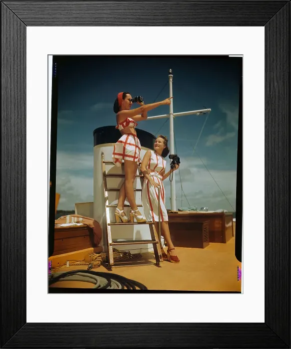 Framed Print : Women Modelling Dress and Bathing Suit Framed Print : Women Modelling Dress and Bathing Suit