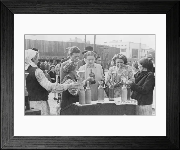 Framed Print : Customers Testing Odor of Black Market Salad Oil Framed Print : Customers Testing Odor of Black Market Salad Oil