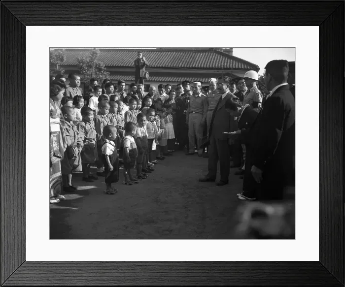 Framed Print : Children Greeting Hirohito Framed Print : Children Greeting Hirohito