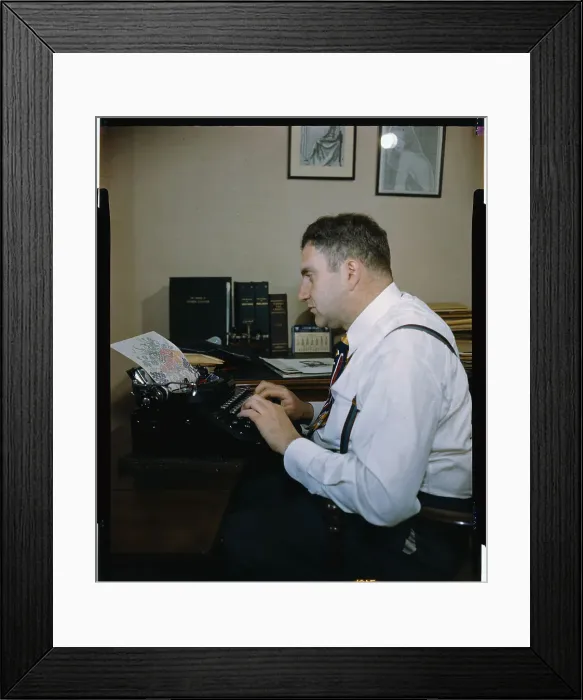 Framed Print : Typewriter Artist at Work on Picture