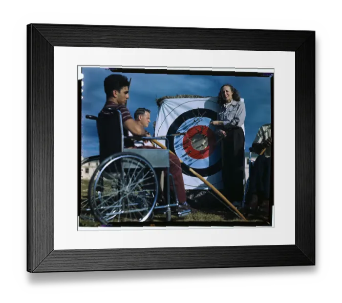 Framed Print : Three Paraplegic Men Being Taught the Game of Archery Framed Print : Three Paraplegic Men Being Taught the Game of Archery