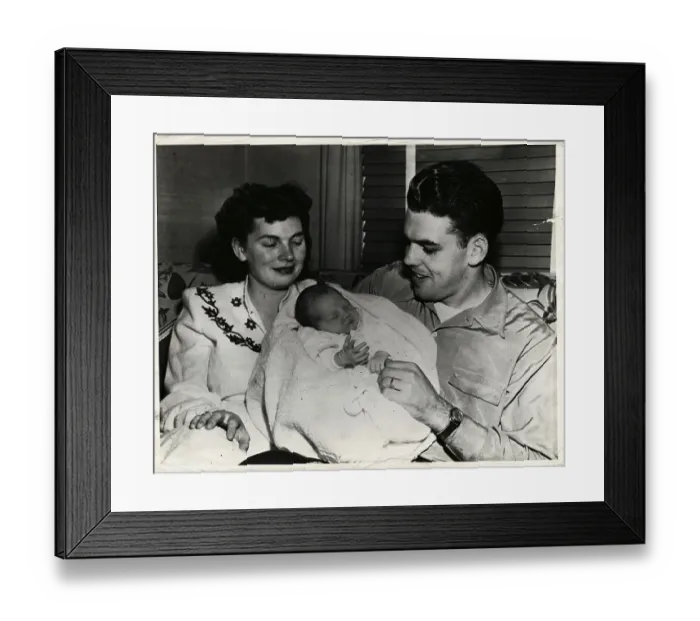 Framed Print : Otto Graham With Wife and Newborn Son Framed Print : Otto Graham With Wife and Newborn Son
