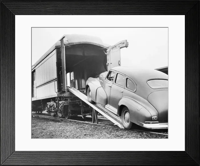 Framed Print : Automobile Being Loaded Onto Train Car Framed Print : Automobile Being Loaded Onto Train Car