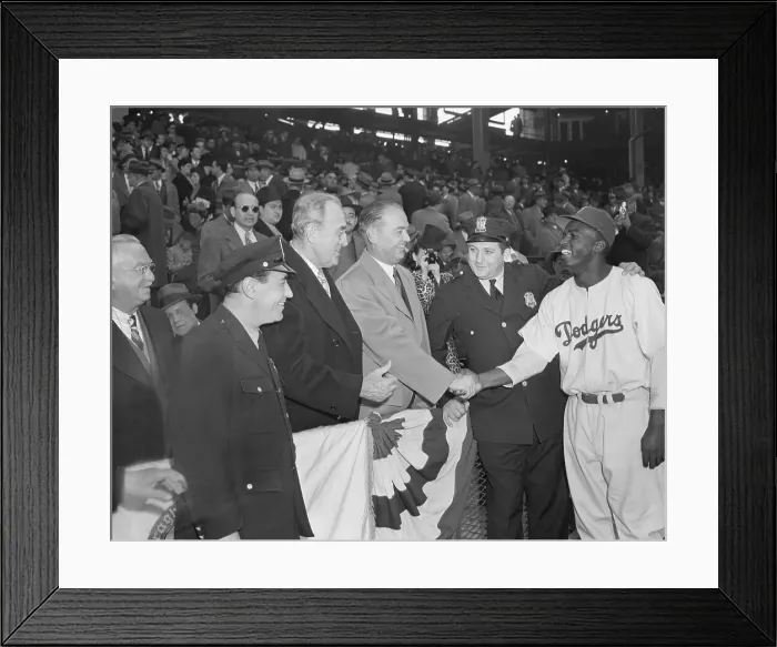 Framed Print : Jackie Robinson Shaking Mayor's Hand