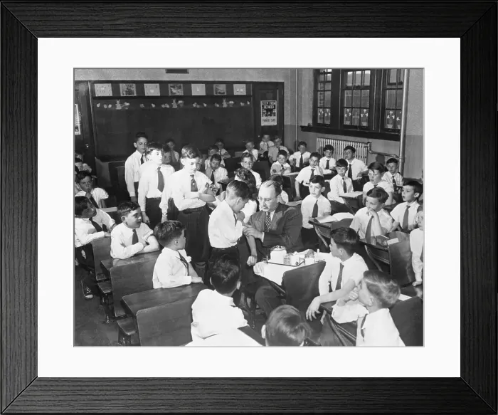 Framed Print : Students Waiting for Smallpox Vaccination Framed Print : Students Waiting for Smallpox Vaccination