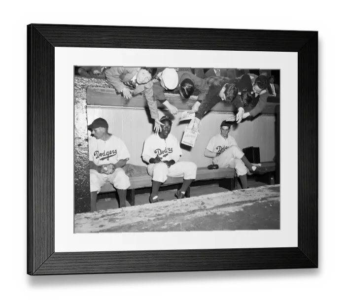 Framed Print : Kids Try for Jackie Robinson's Autograph Framed Print : Kids Try for Jackie Robinson's Autograph