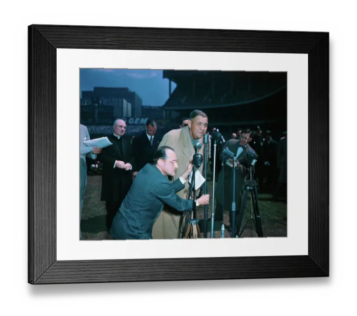 Framed Print : Babe Ruth Speaking in Microphone Framed Print : Babe Ruth Speaking in Microphone