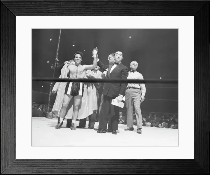 Framed Print : Announcer Raising Champ's Hand Framed Print : Announcer Raising Champ's Hand