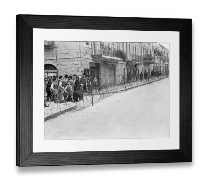 Framed Print : Jewish Crowd in Barb-Wired Street Framed Print : Jewish Crowd in Barb-Wired Street