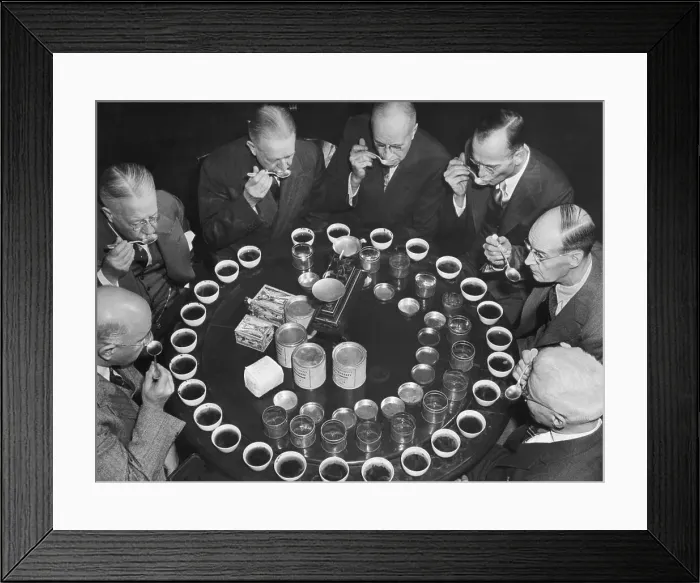 Framed Print : Tea Experts Seated And Testing Teas Framed Print : Tea Experts Seated And Testing Teas