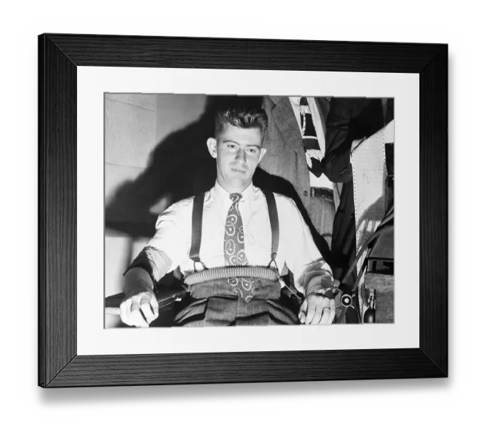 Framed Print : Man Strapped In Seat, Eyes Red, Testifying