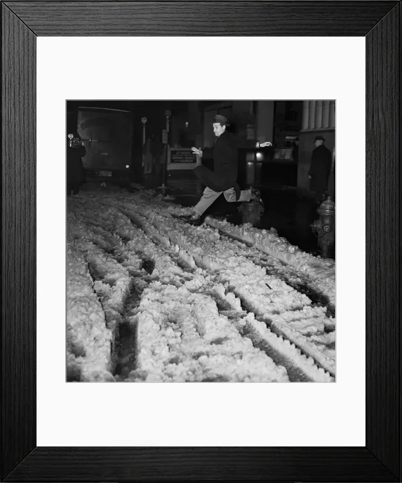 Framed Print : New Yorker Leaping Over Slush Framed Print : New Yorker Leaping Over Slush