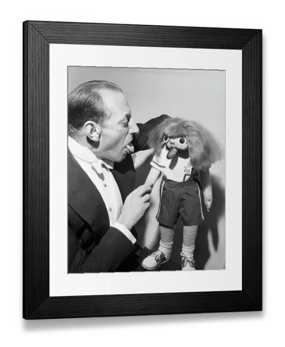 Framed Print : Senor Wences Sticks Tongue Out At Partner Framed Print : Senor Wences Sticks Tongue Out At Partner