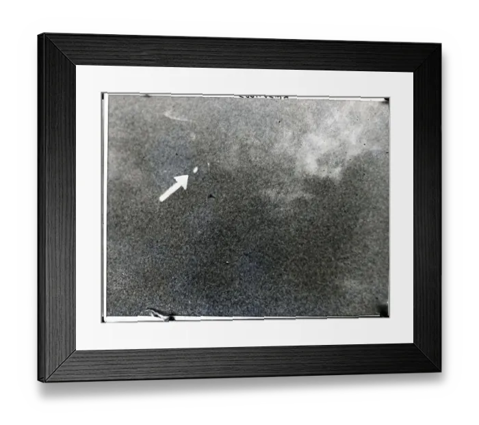 Framed Print : Arrow Points To Ufo In Grainy Sky Photo