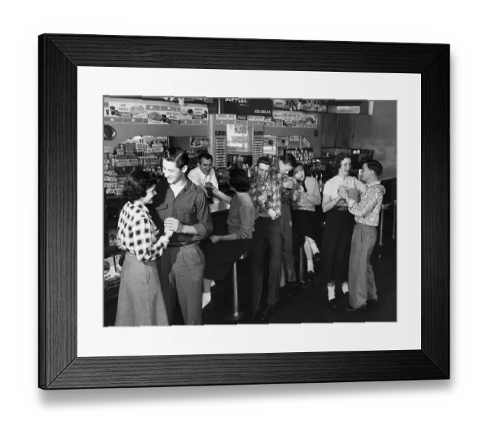 Framed Print : Young Couples Dancing at Soda Fountain
