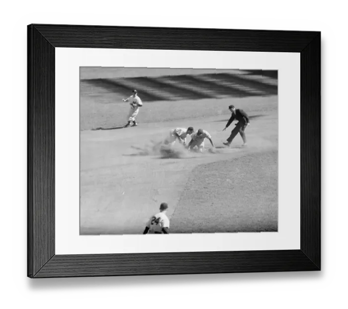 Framed Print : Jackie Robinson Stealing Second Base in World Series