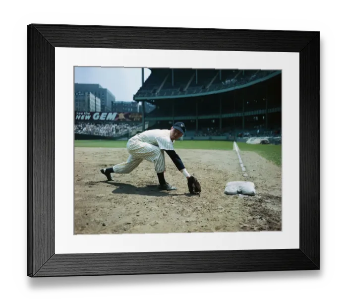 Framed Print : Tommy Henrich Going Down to Catch Ball Framed Print : Tommy Henrich Going Down to Catch Ball