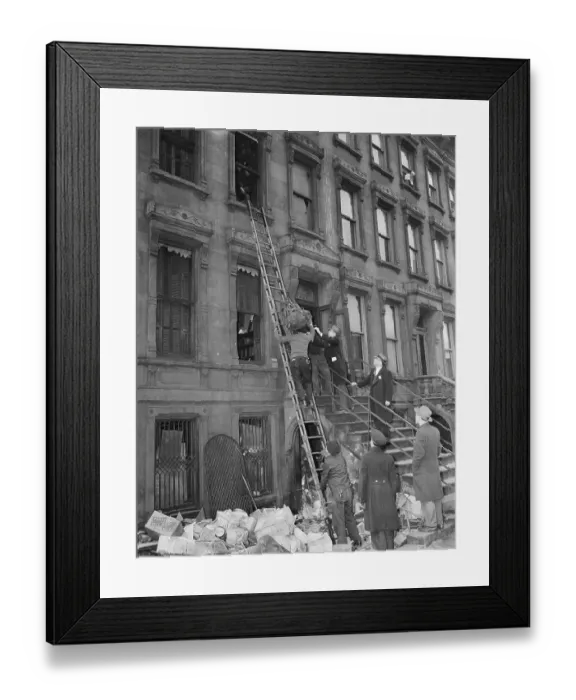 Framed Print : Policemen Removing a Body from a House Framed Print : Policemen Removing a Body from a House