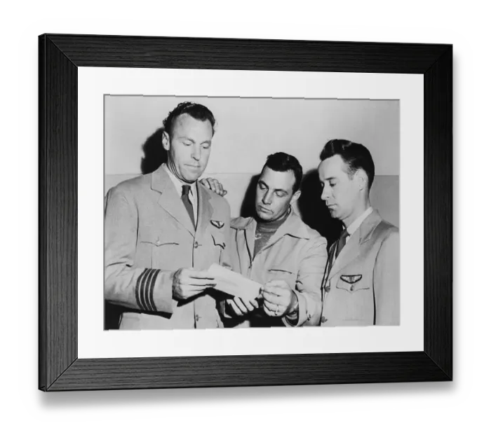 Framed Print : Pilots Looking at Photo of UFO Framed Print : Pilots Looking at Photo of UFO