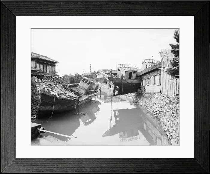 Framed Print : Fishing Boat Crushing Canal Building Framed Print : Fishing Boat Crushing Canal Building