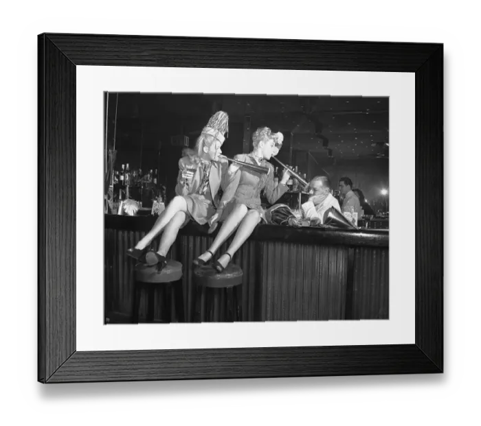Framed Print : Women Sitting on Bar with Bartender