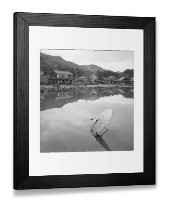 Framed Print : Flooded City With Umbrella In Foreground Framed Print : Flooded City With Umbrella In Foreground