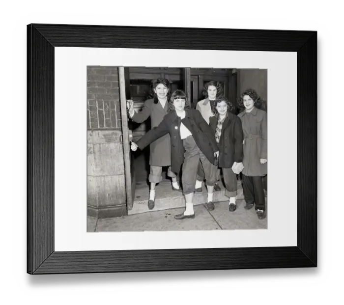 Framed Print : Girls Outside Of School Wearing Slacks Framed Print : Girls Outside Of School Wearing Slacks