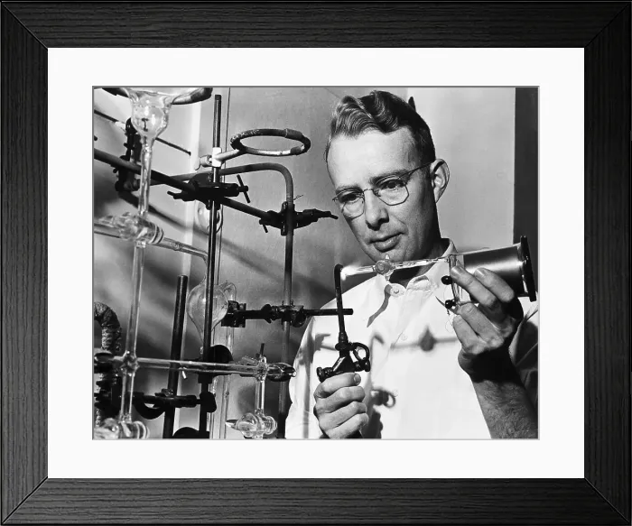Framed Print : Luis Alvarez in his Laboratory with a Geiger Counter Framed Print : Luis Alvarez in his Laboratory with a Geiger Counter
