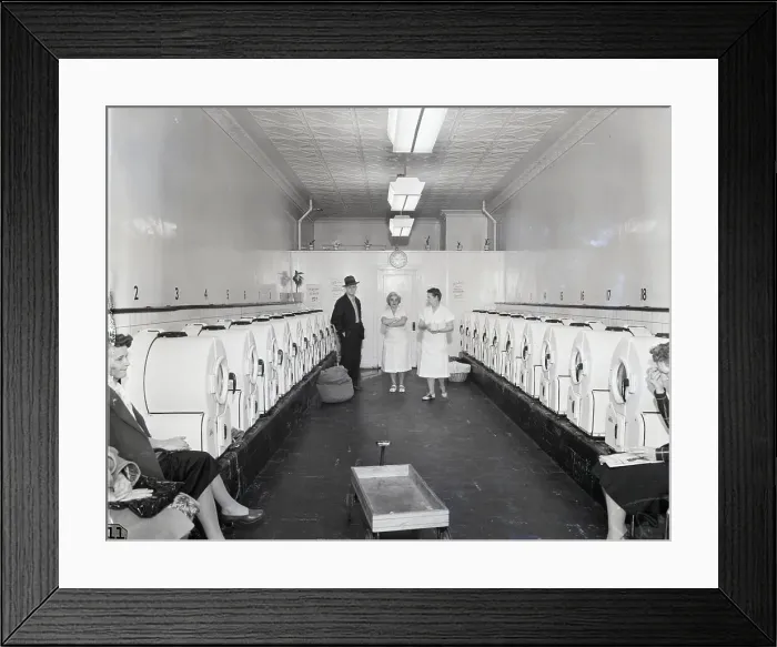Framed Print : Washing Machines in Automatic Laundromat Framed Print : Washing Machines in Automatic Laundromat