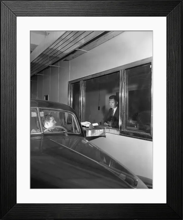 Framed Print : Motorist at Drive-Up Bank Teller Window Framed Print : Motorist at Drive-Up Bank Teller Window