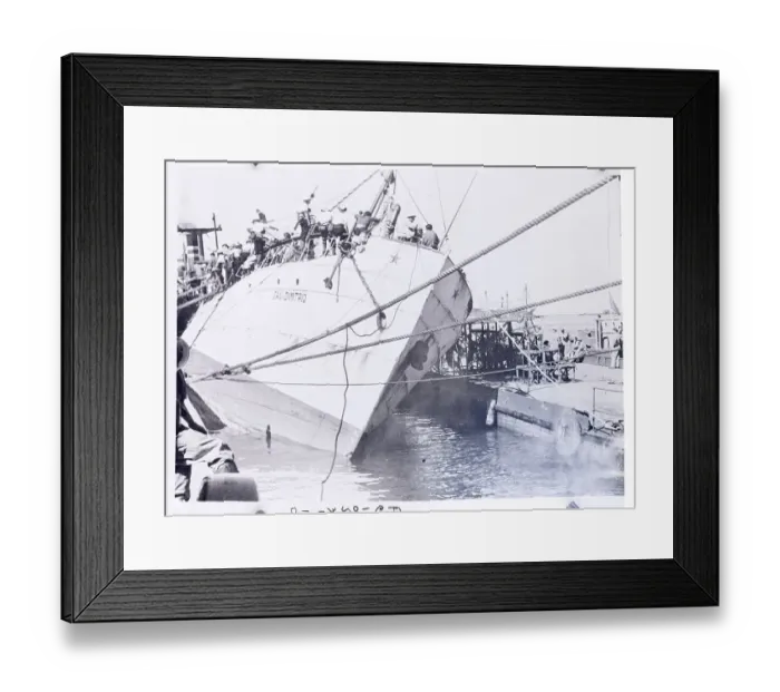 Framed Print : San Dimitrio Tied up at Haifa with Refugees Aboard Framed Print : San Dimitrio Tied up at Haifa with Refugees Aboard