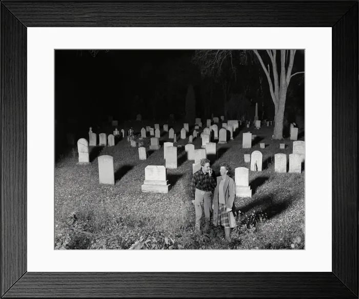 Framed Print : Couple Walking in Graveyard at Night Framed Print : Couple Walking in Graveyard at Night