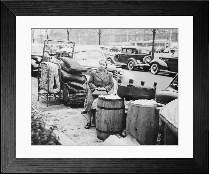 Framed Print : Woman Waiting Amid Her Possessions Framed Print : Woman Waiting Amid Her Possessions