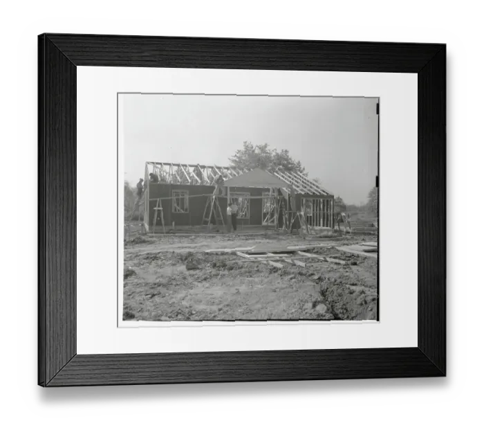 Framed Print : Workmen Constructing House Framed Print : Workmen Constructing House