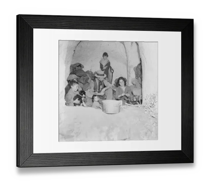 Framed Print : Family Squatting Near Fireside Framed Print : Family Squatting Near Fireside