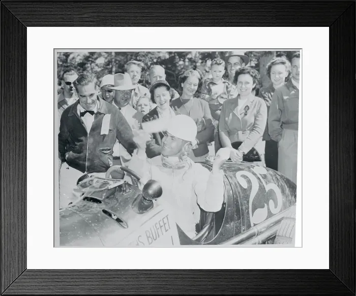 Framed Print : Lou Unser in Car Smiling at Crowd Framed Print : Lou Unser in Car Smiling at Crowd
