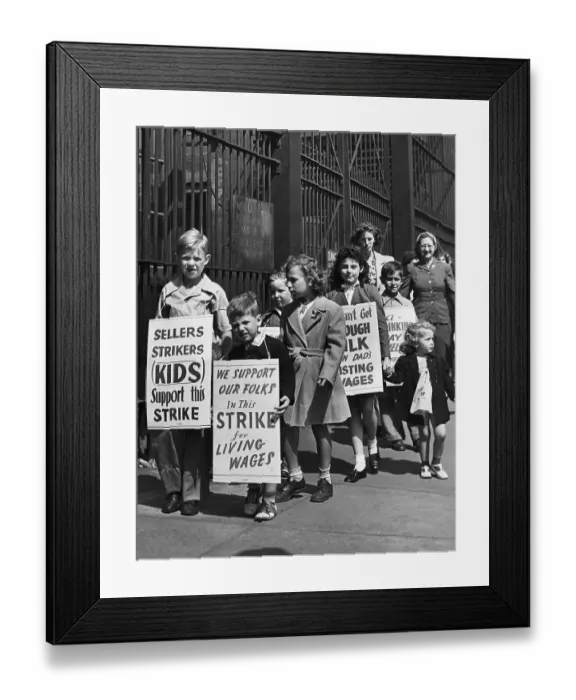 Framed Print : Children Wear Signs on Picket Line Framed Print : Children Wear Signs on Picket Line