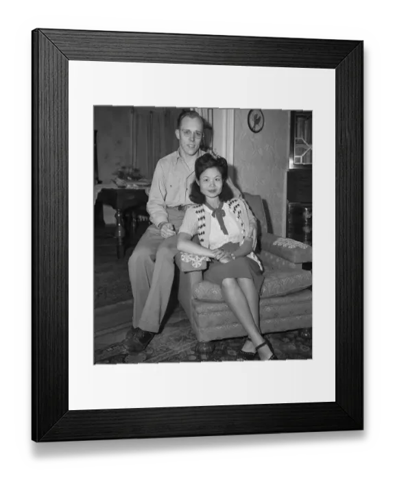 Framed Print : Ex-soldier with His Chinese Bride Framed Print : Ex-soldier with His Chinese Bride